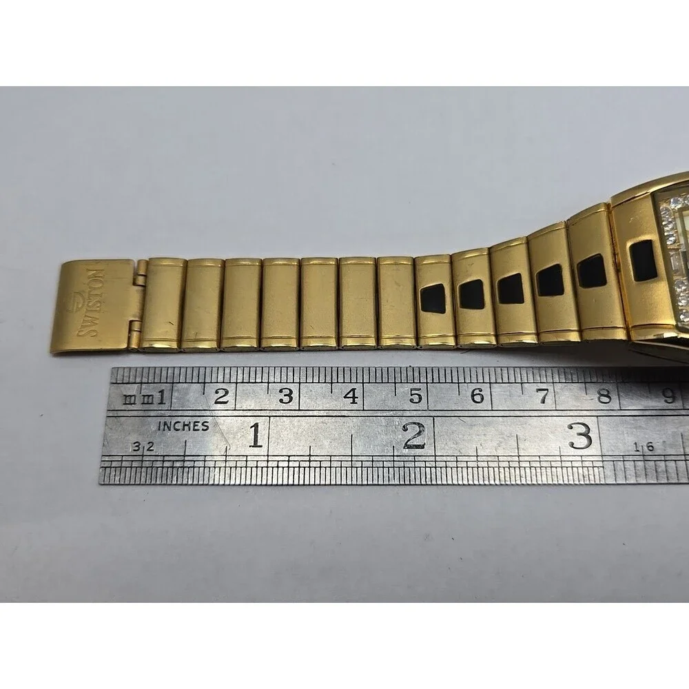 Swiston SW2001M Mens 18K Electro Plated Gold Crystal Tank Watch New Battery